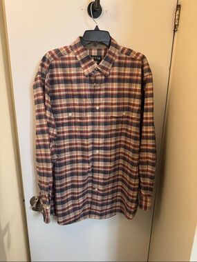 Orvis Men's Red, Navy and Cream Plaid Button-Down Shirt